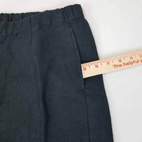 J Jill Pants Medium Tall Love 100% Linen Black Crop Pockets Elastic Lagenlook - Picture 6 of 10